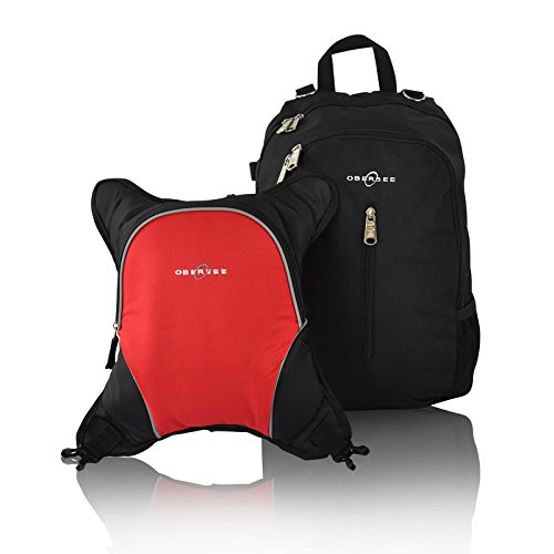 Obersee Rio Diaper Backpack with Insulated Baby Bottle Cooler, Changing Pad & Stroller Clips - Large Baby Bag for Travel, Park & Daycare - Black/Red Waterproof Diaper Backpack for Moms & Dads