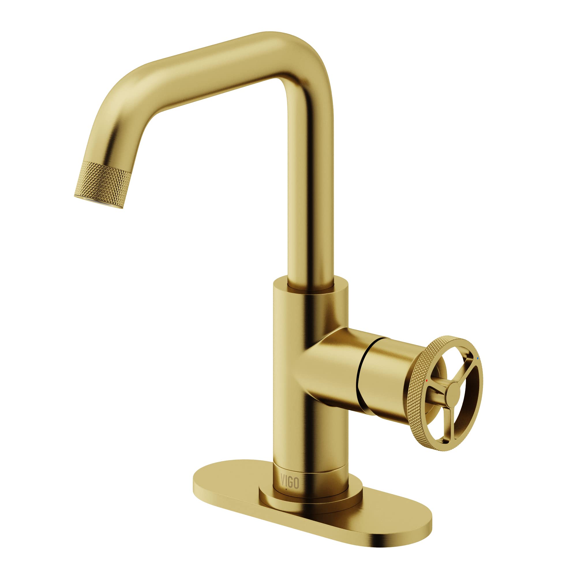 VIGO Cass 9.375 Inch Single Handle Bathroom Sink Faucet in Matte Brushed Gold - Deck Plate Included VG01047MGK1 - Perfect for Modern Bathroom Vanities and Powder Rooms