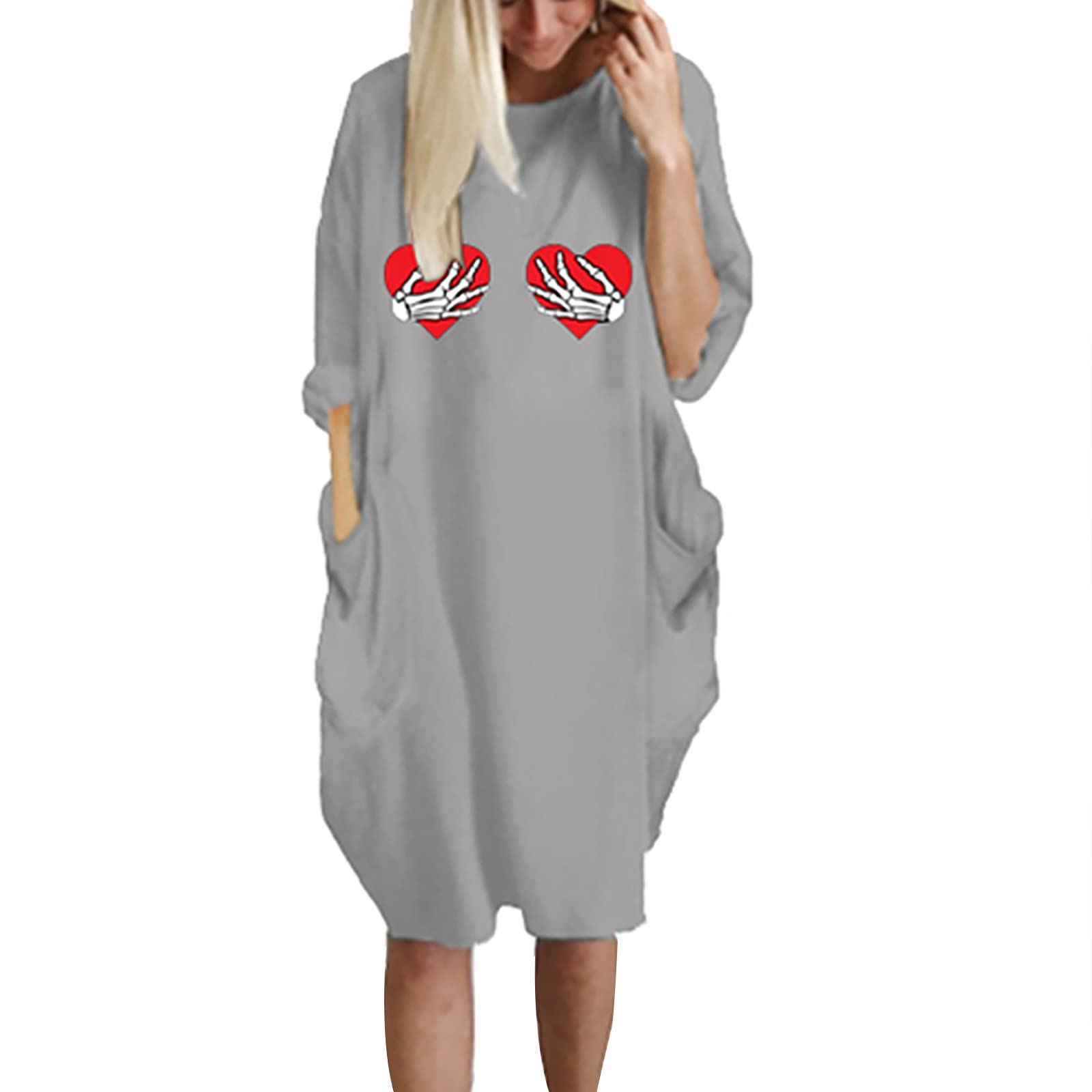 WICVIK 2022 Halloween Loose Dress - Long Sleeve Crewneck Pocket Sweatshirt Dress for Women, Knee Length Casual Halloween Costume - Perfect for Halloween Parties, Trick or Treating & Fall Festivals
