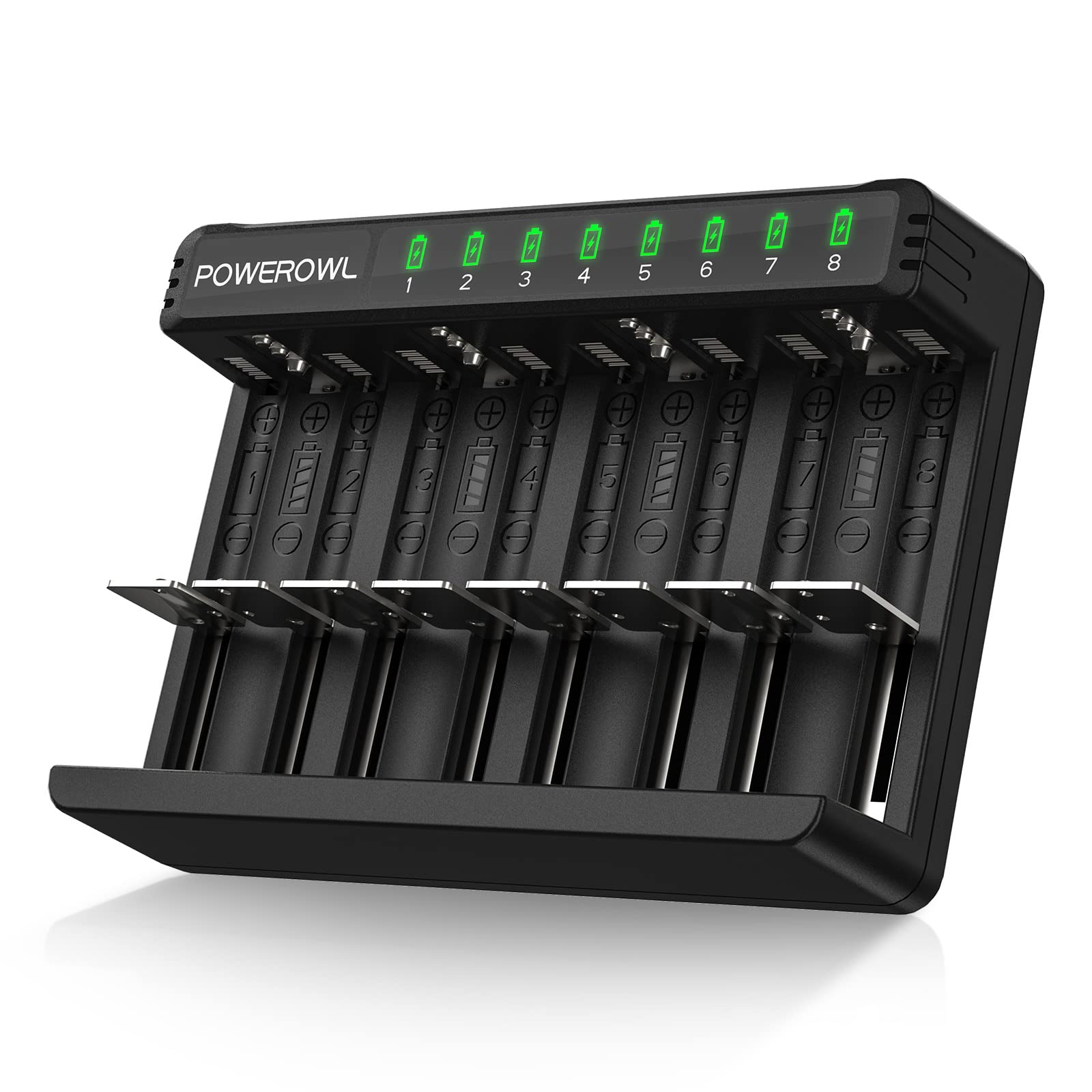 POWEROWL AA AAA C D Rechargeable Battery Charger with Type C & Micro USB Fast Charging - Universal Charger for Household & Office Electronics