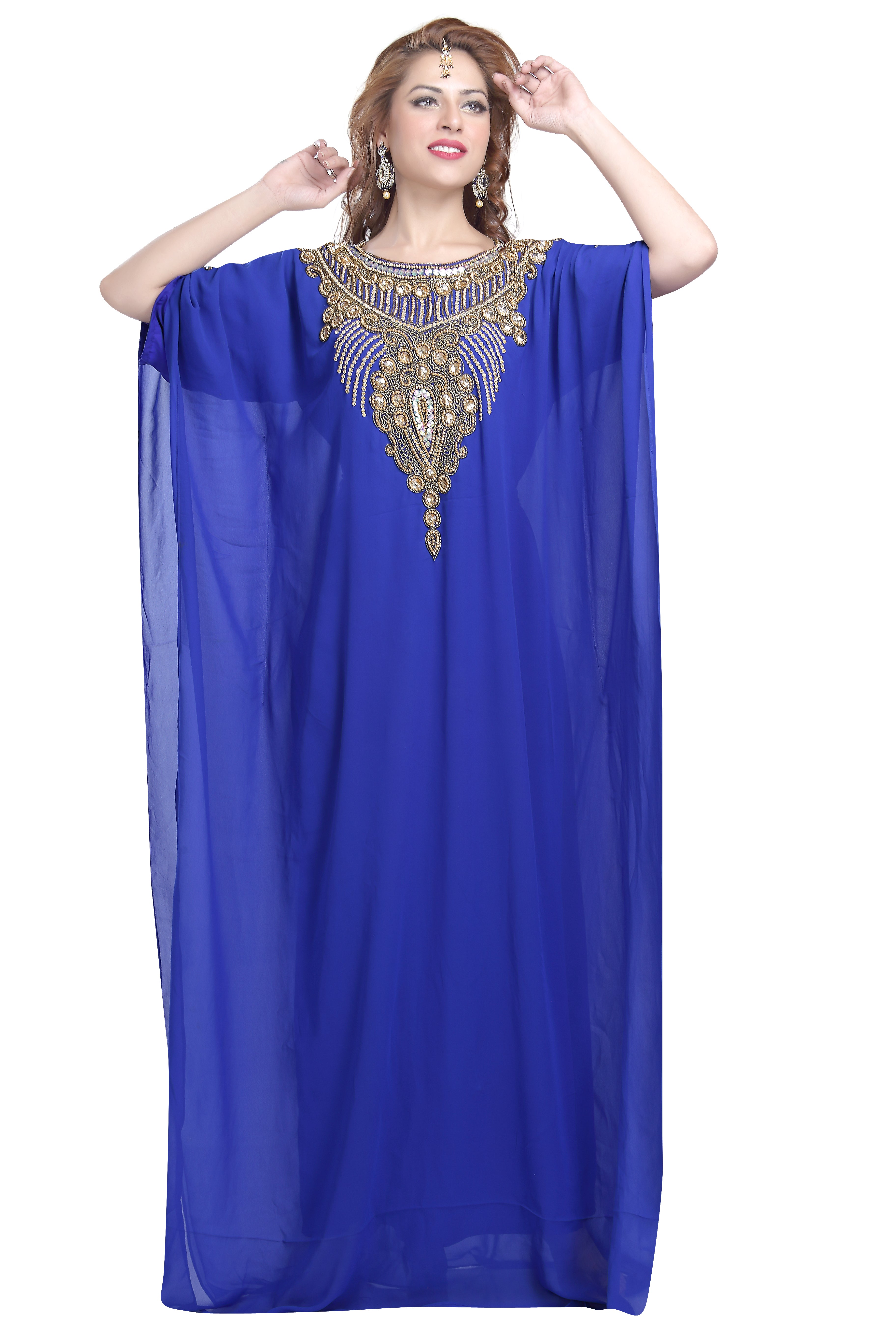 Henna Party Embroidered Maxi Dress - Elegant Bohemian Long Dress for Weddings, Festivals & Special Occasions