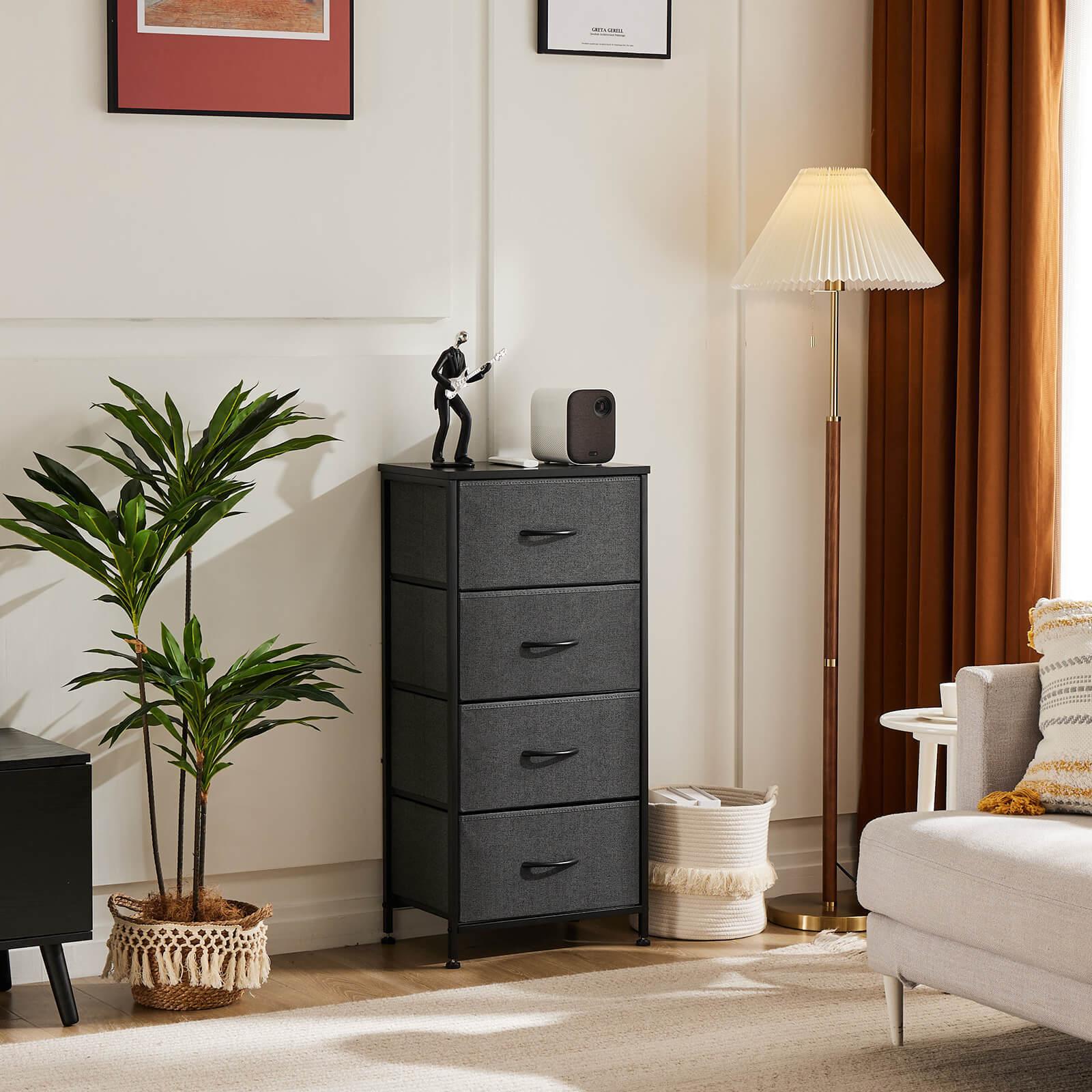Modern 4-Drawer Dresser with Metal Frame & Wood Top - Gray Storage Chest for Bedroom, Living Room, or Office Organization