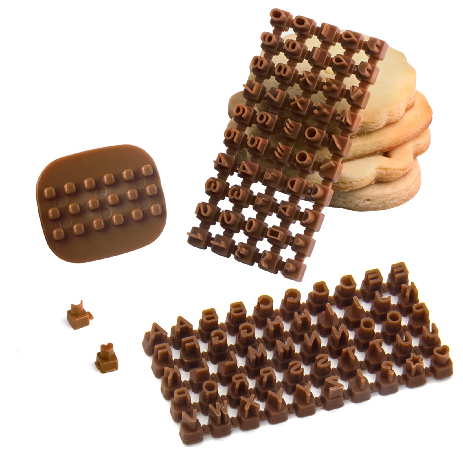 100 Pcs Polymer Clay Letter Stamp Set - Mini Alphabet & Number Stamps for Polymer Clay, Cookie Fondant, Pottery - DIY Clay Decorating Tools (Brown) - Perfect for Cake Decorating, Jewelry Making & Craft Projects