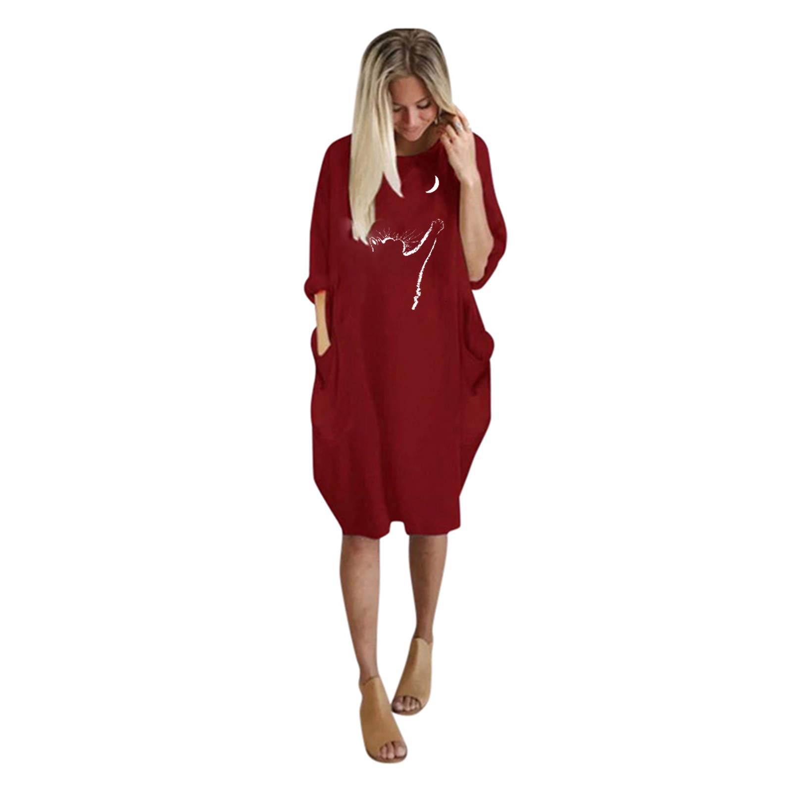 HAOREEKZ Women's Printed Long Sleeve Casual Dress with Pockets - Loose Fit Wild Floral Maxi Dress for Women 2022 | Perfect for Outdoor Adventures, Beach Vacations & Boho Chic Style