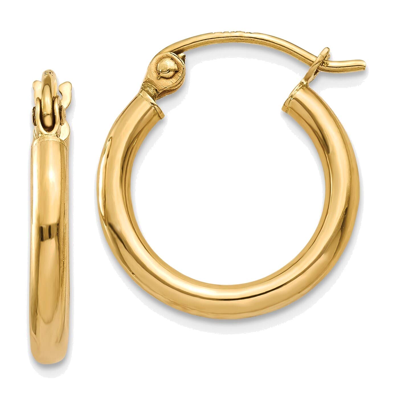 10K Yellow Gold 2mm Polished Tube Hoop Earrings - Elegant Everyday Jewelry for Women, Perfect for Work, Date Night & Special Occasions
