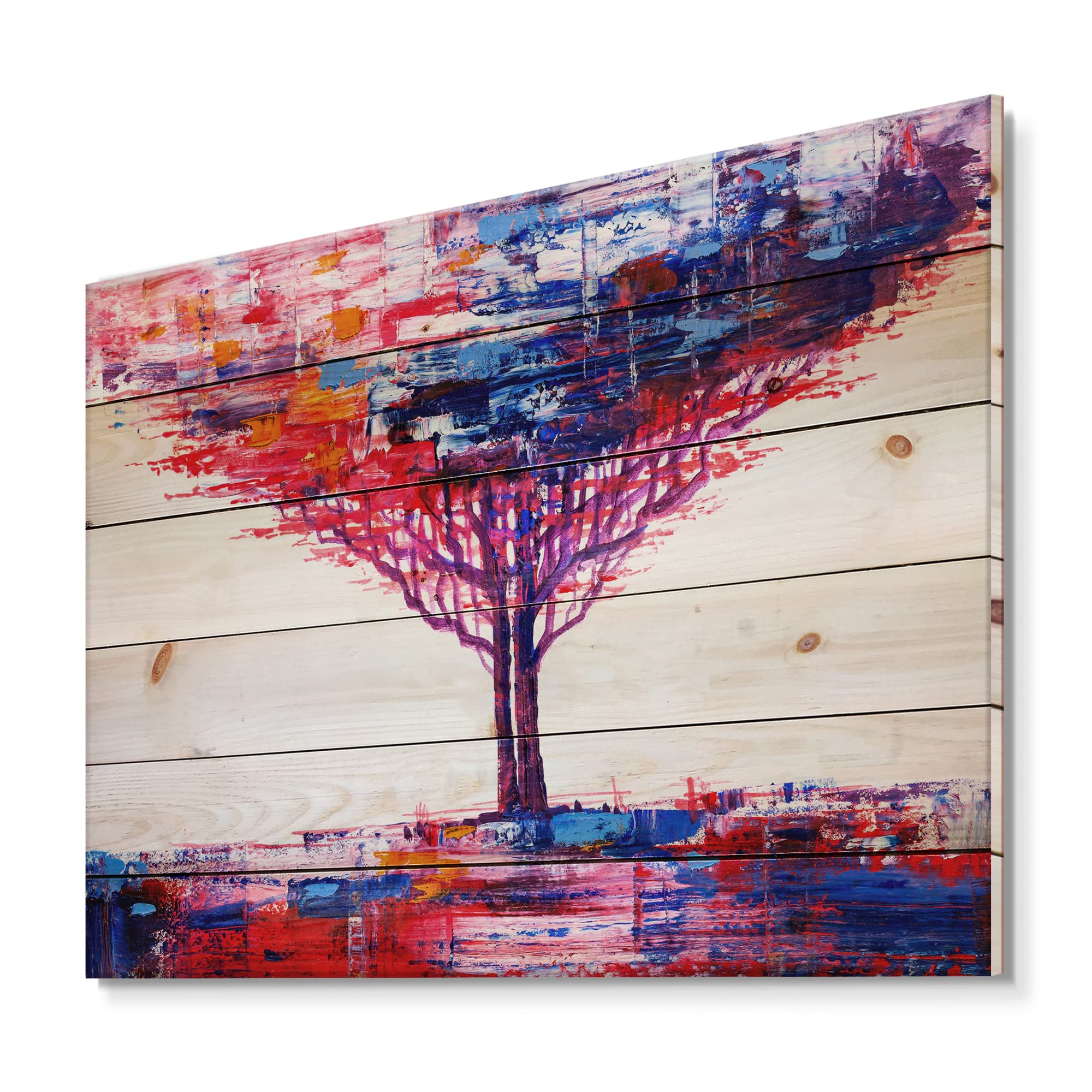 Abstract Tree Impressionist Wall Art - Modern Blue Wood Wall Decor, Large Landscape Panel Printed on Natural Pine Wood - Perfect for Living Room, Bedroom & Office Decor
