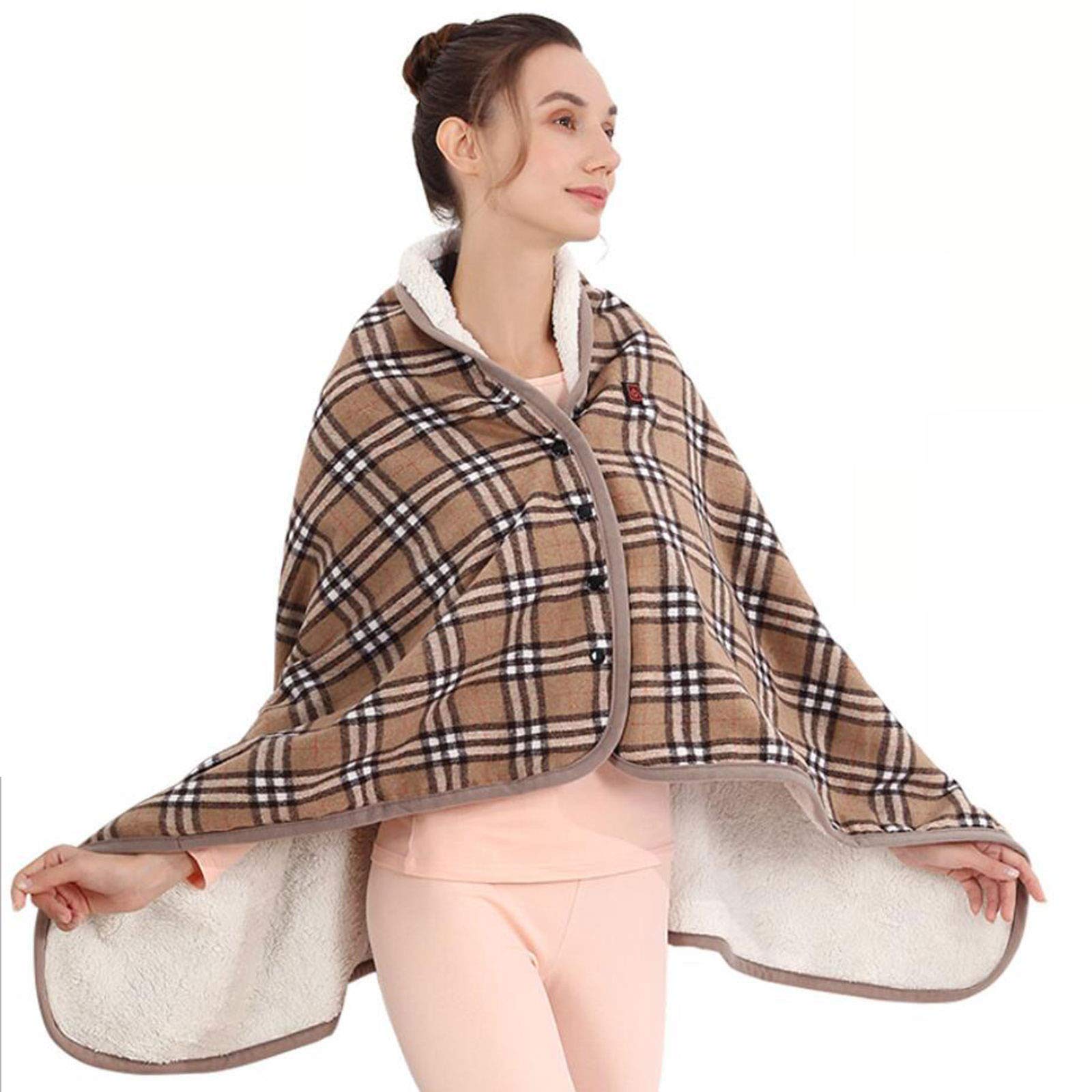 Electric Heated Throw Blanket - 3 Heat Settings & Auto Shut Off - USB Cordless Heating Shawl for Women - Battery Powered Yellow Grid - Perfect for Winter Nights, Office & Travel