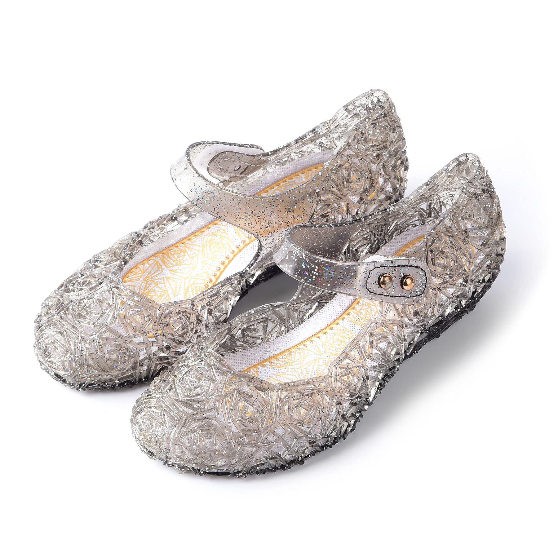 **JerrisApparel Girls Princess Sandals - Sparkly Jelly Mary Jane Flats for Cosplay, Party & Dress-Up | Comfortable Kids' Costume Shoes for Halloween, Birthday & Role Play**
