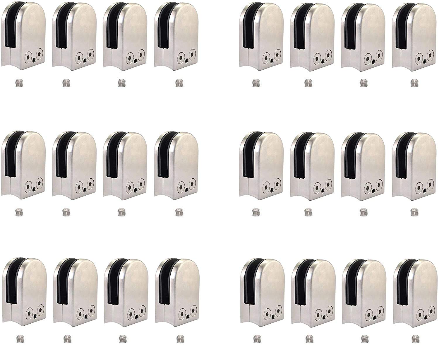24PCS Stainless Steel Glass Clamps 6-8mm Adjustable for Balustrade & Staircase - Handrail Installation