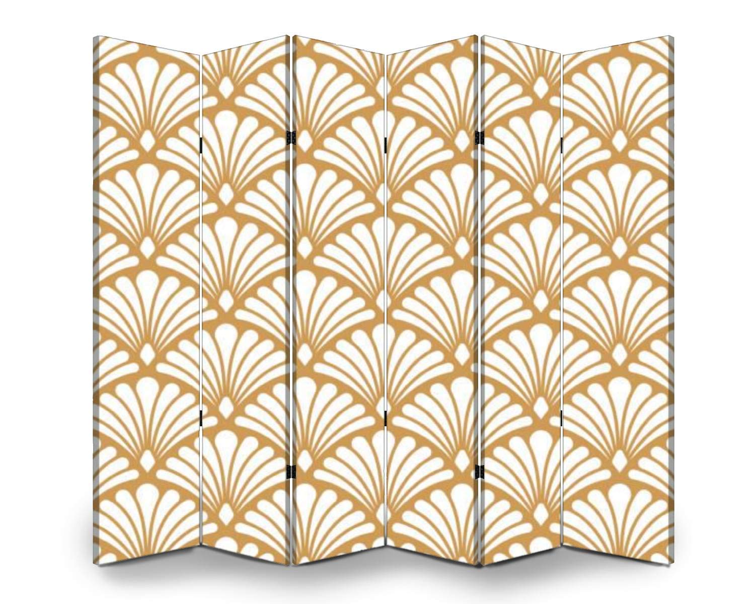 6-Panel Folding Room Divider Screen - Abstract Geometric Ginkgo Leaf Floral Pattern - Freestanding Privacy Partition for Home & Office - Indoor/Outdoor Use for Bedroom, Living Room, Patio & Event Spaces