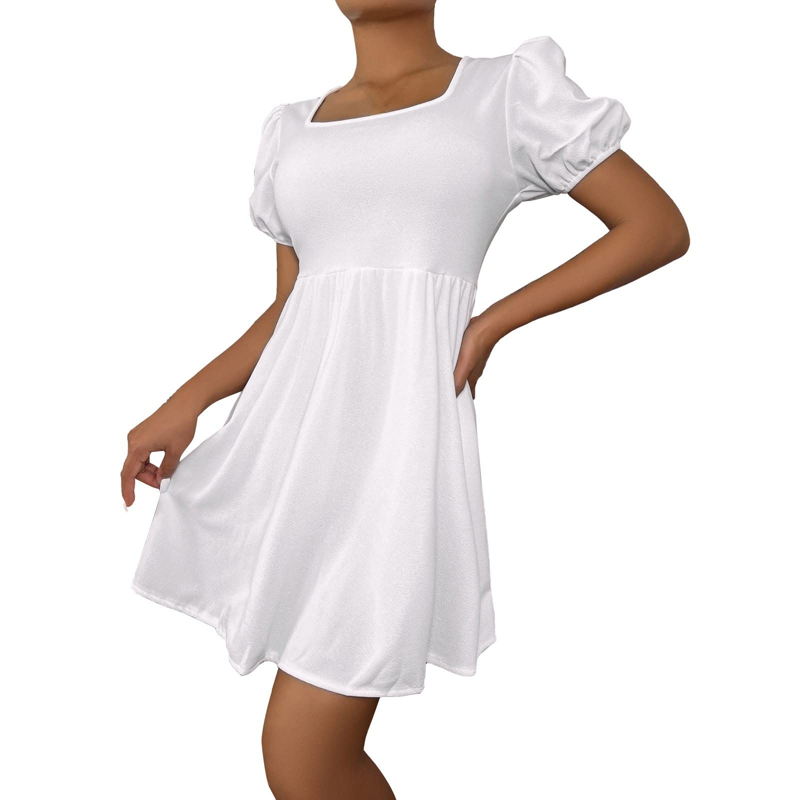 Raopuzi Plus Size Women's Mini Dress - Ruched Bust Puff Sleeve Short Loose Fit Summer Casual Dress for Outdoor Parties, Date Night & Beach Vacations