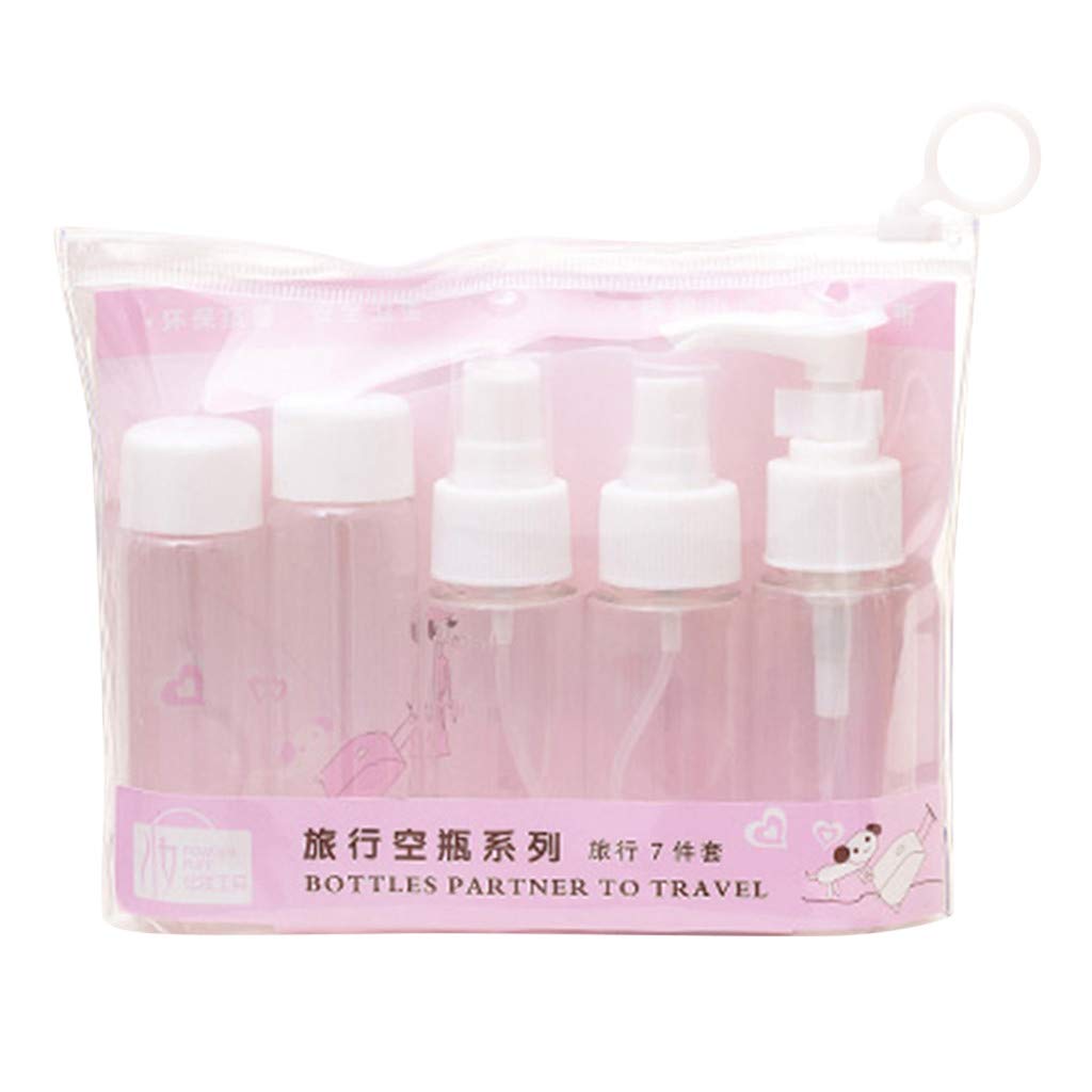 7-Piece Plastic Travel Spray Bottle Set with Pump & Spoon - Clear Empty Containers for Lotion, Coffee, Cleaning Supplies - Perfect for Home, Travel & DIY Projects