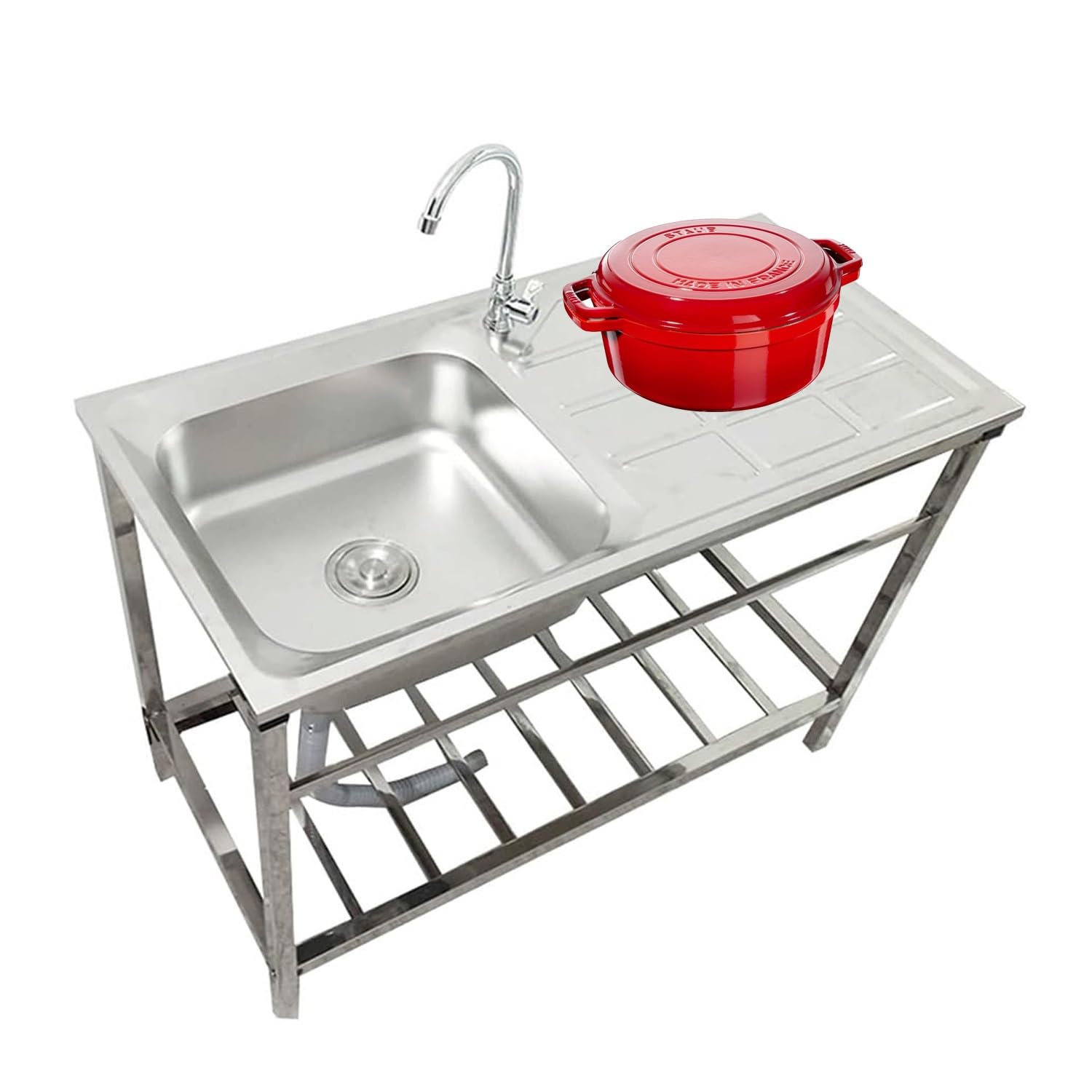 Stainless Steel Commercial Utility Sink with Faucet - Single Bowl Kitchen Sink with Drainer Shelves for Restaurant, Garage, Laundry Room - Heavy Duty Washing Station & Hand Basin Set for Food Prep, Dishwashing & Cleaning Tasks