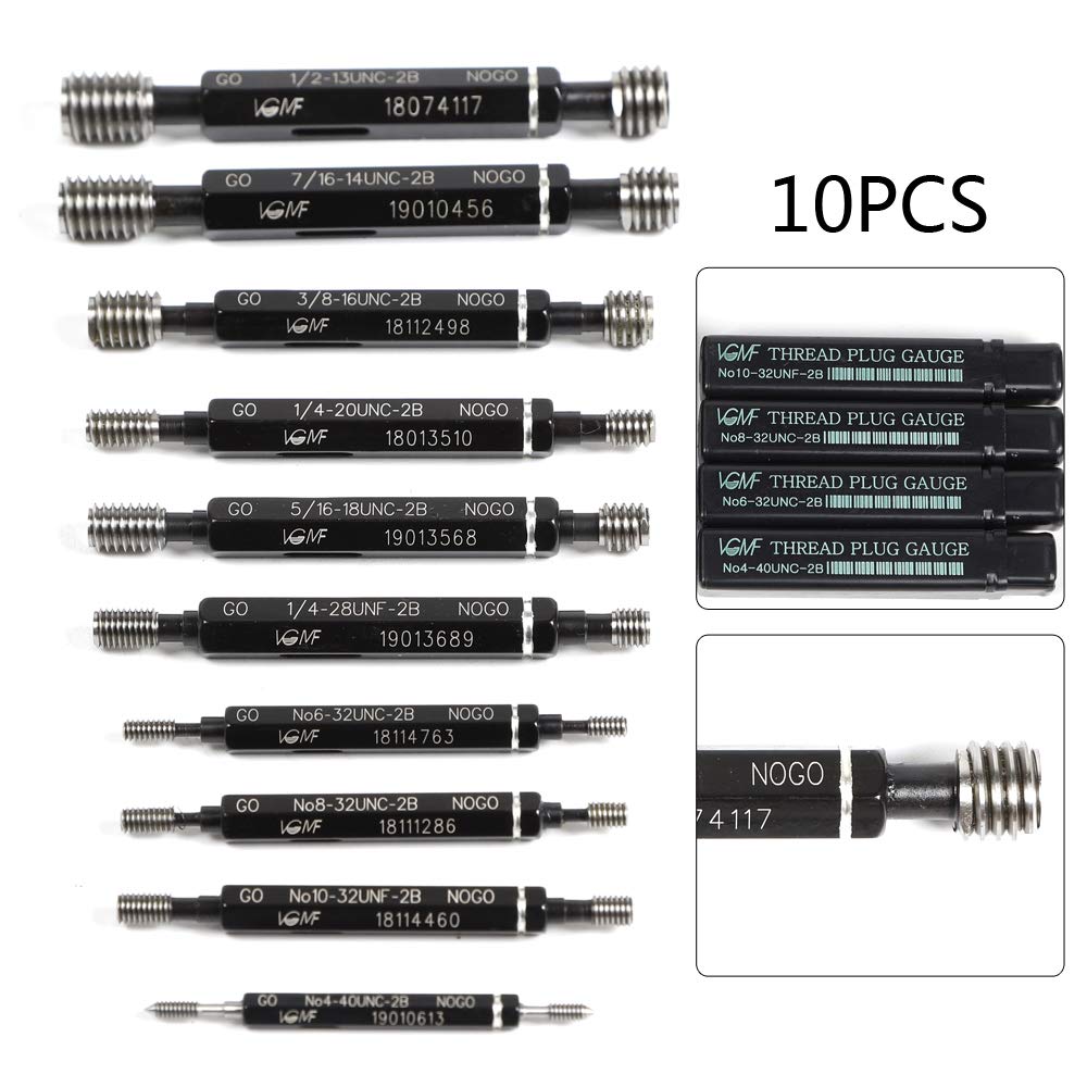 10-Piece Double End Thread Plug Gauge Set - Go & No Go Class 2B - Perfect for Precision Thread Measurement in Automotive, Aerospace, and Industrial Applications