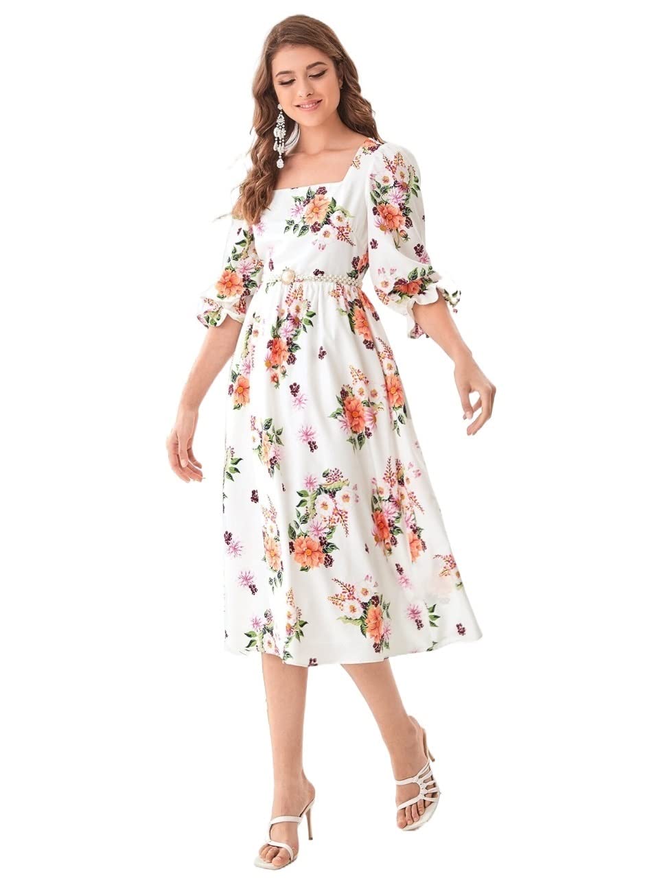 2022 Floral Print Puff Sleeve Summer Dress for Women - Beltless Casual Sundress for Beach, Vacation & Outdoor Parties