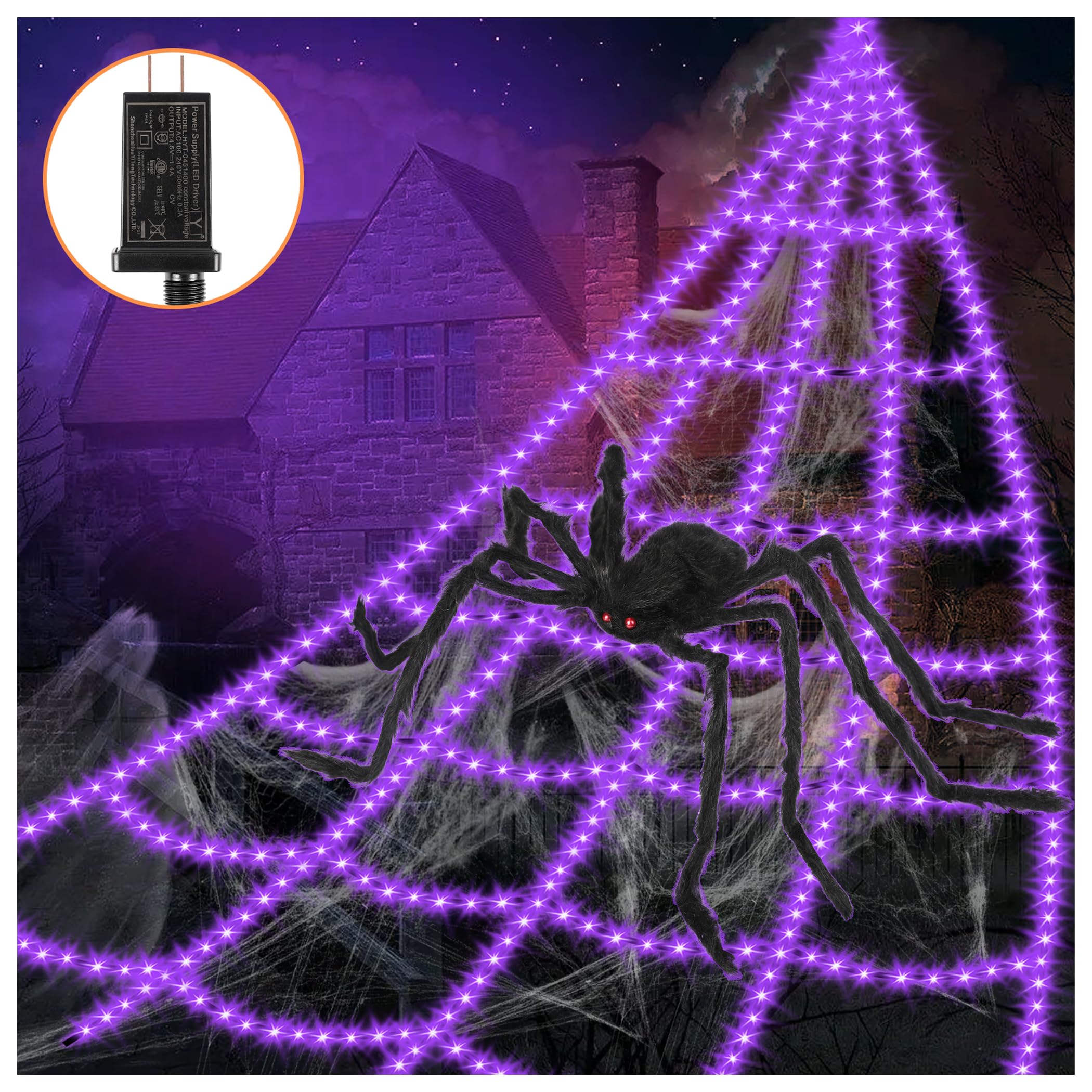 550 LED Spider Web Halloween Lights - Giant Outdoor Halloween Decorations for Yard, Porch, and Party Decor