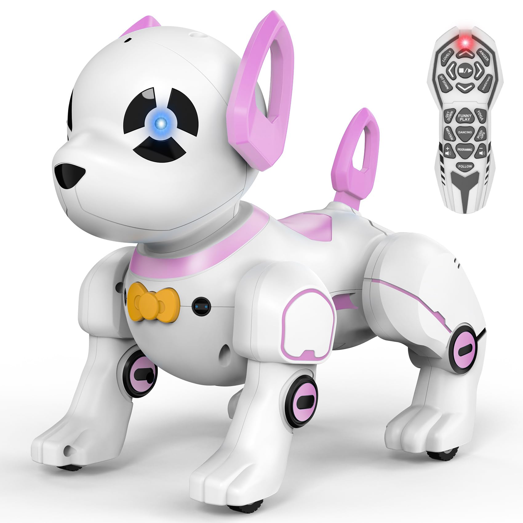Smart Interactive RC Robot Dog Toy - Programmable Remote Control Robotic Pet with Animal Imitation & Follow Functions, Stunt Performance for Kids (Pink) | Perfect STEM Learning Gift & Indoor Play Companion for Boys & Girls