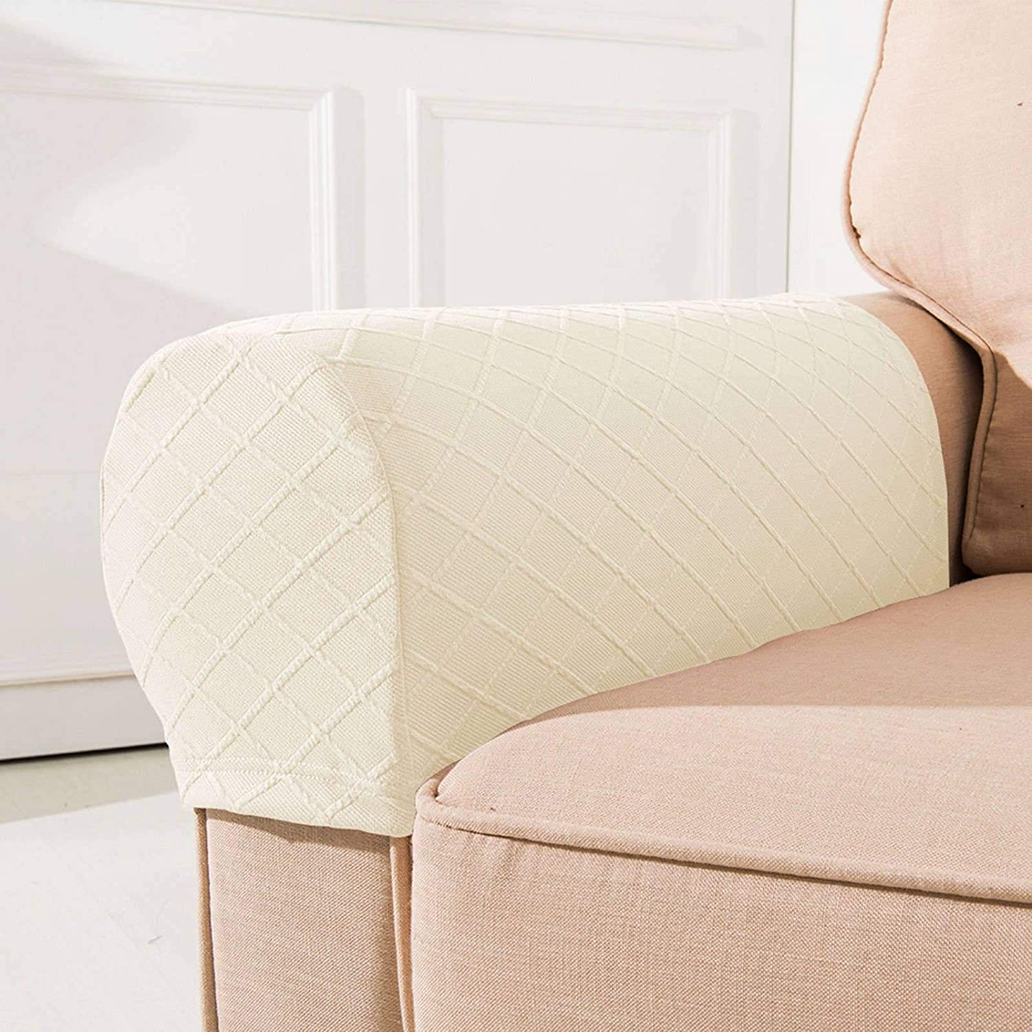 Stretch Jacquard Sofa Slipcover with Non-Slip Armrest Covers & Twist Pins - Washable Couch Cover for Pets & Kids - Perfect for Living Room, Family Room & Home Decor