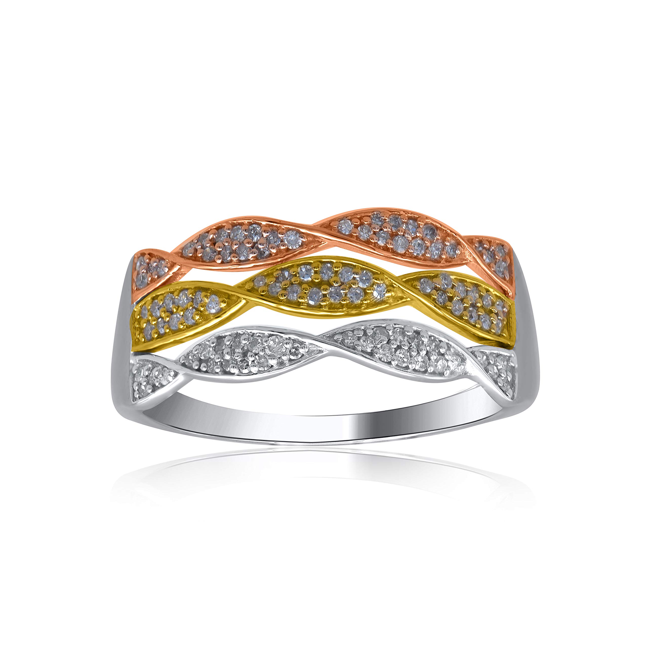 1/5 Carat Natural Round Diamond Criss Cross Stackable Ring - 18K Gold Plated 925 Sterling Silver (H-I Color, I3 Clarity) - Elegant Women's Jewelry for Birthday, Anniversary & Christmas Gifts - Perfect for Everyday Wear, Date Nights & Special Occasions