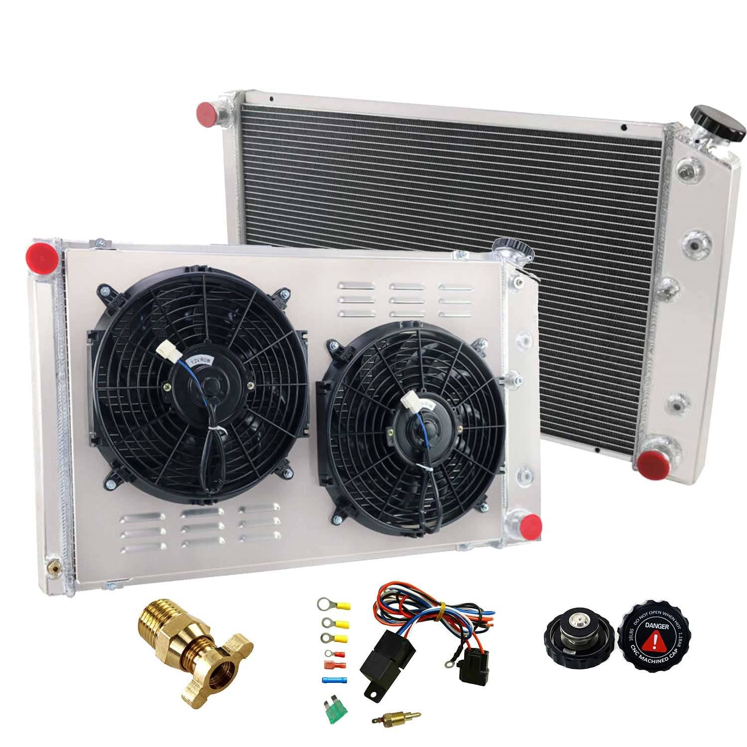 High Performance CC161 3-Row Aluminum Radiator Shroud with Dual 12
