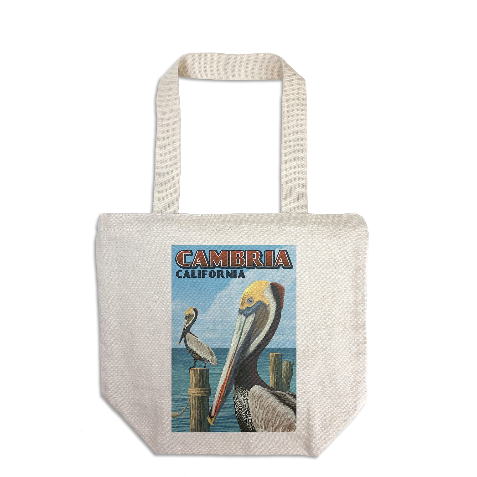 Lantern Press Cambria California Brown Pelican Tote Bag - 100% Cotton Canvas Reusable Shopping Bag for Beach, Groceries & Daily Use