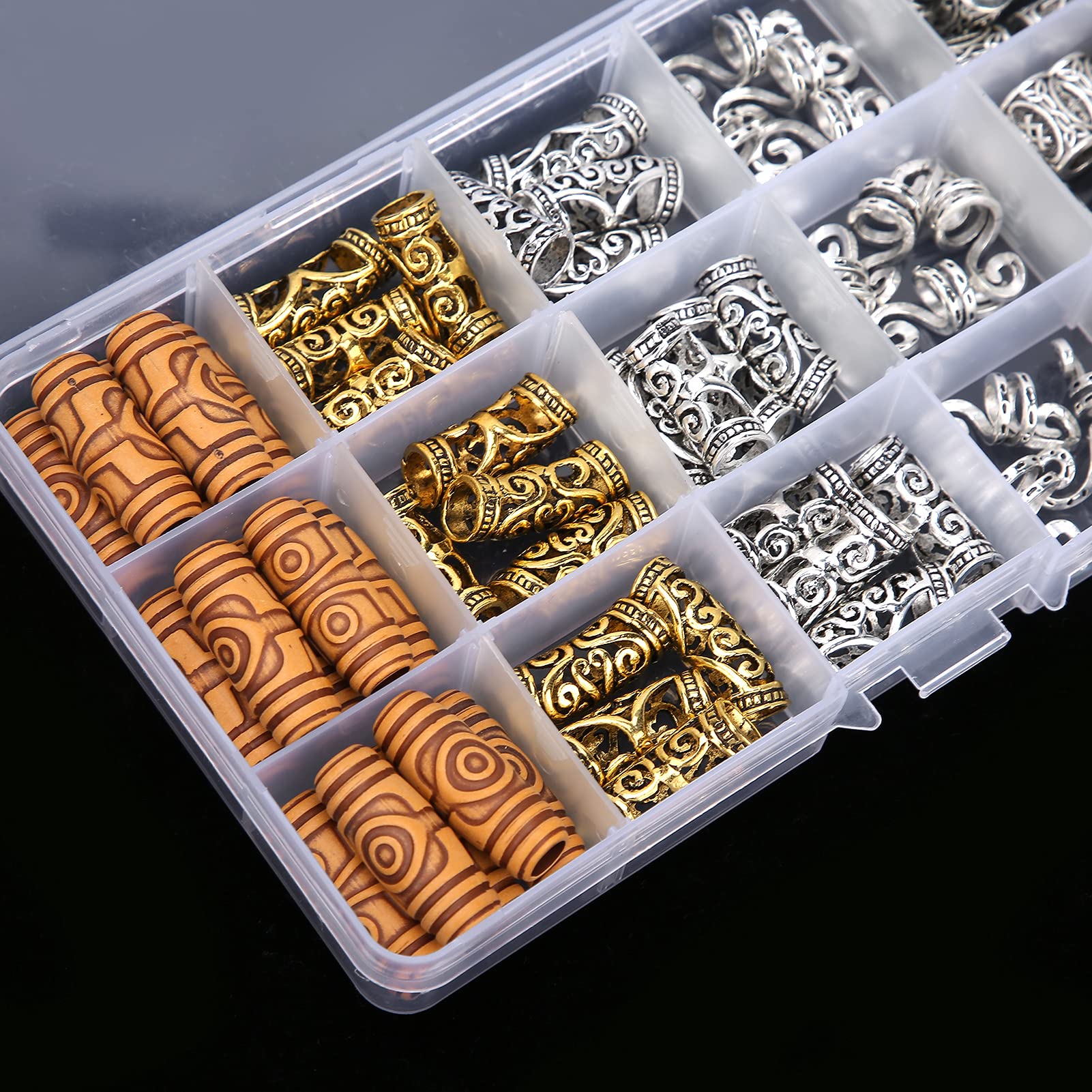 75PCS Antique Silver & Gold Beard Hair Beads for Men - DIY Dreadlocks Braiding Tubes with Pendants - Hair Decoration Accessories for Beards, Mustaches & Braids | Perfect for Parties, Festivals & Cosplay