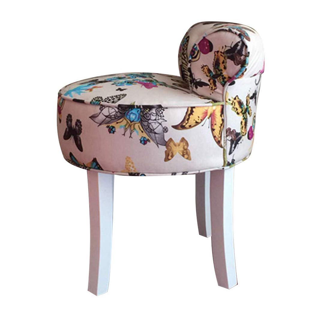 Modern Vanity Stool & Makeup Bench with Padded Seat & Solid Wood Legs - Baroque Style Dressing Chair for Bedroom, Living Room, or Dressing Room - Perfect for Makeup, Reading & Relaxing