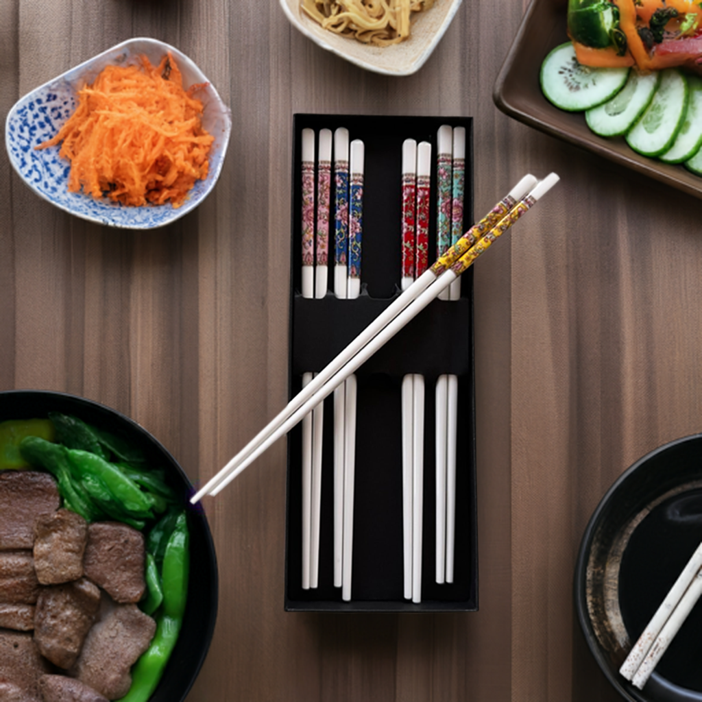 Premium Bone China Cherry Blossom Chopstick Set - Elegant Japanese Style Tableware for Sushi, Asian Cuisine & Home Dining Decor