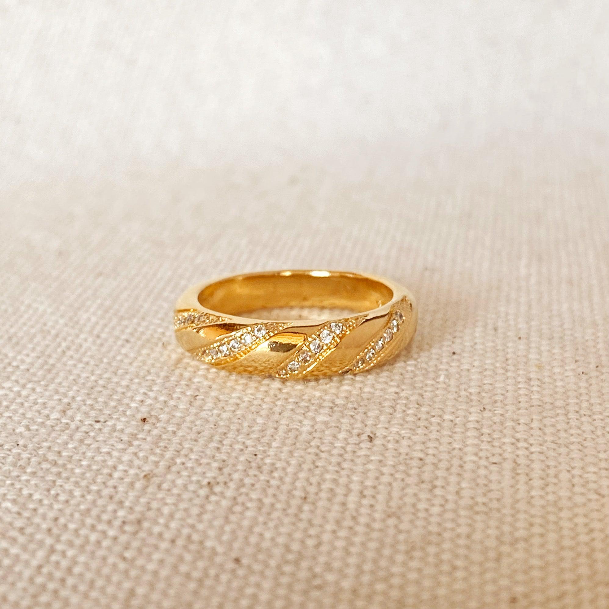 18K Gold Filled Ribbon Band Ring with CZ Stones - Elegant Stackable Jewelry for Women, Perfect for Weddings, Anniversaries & Everyday Wear