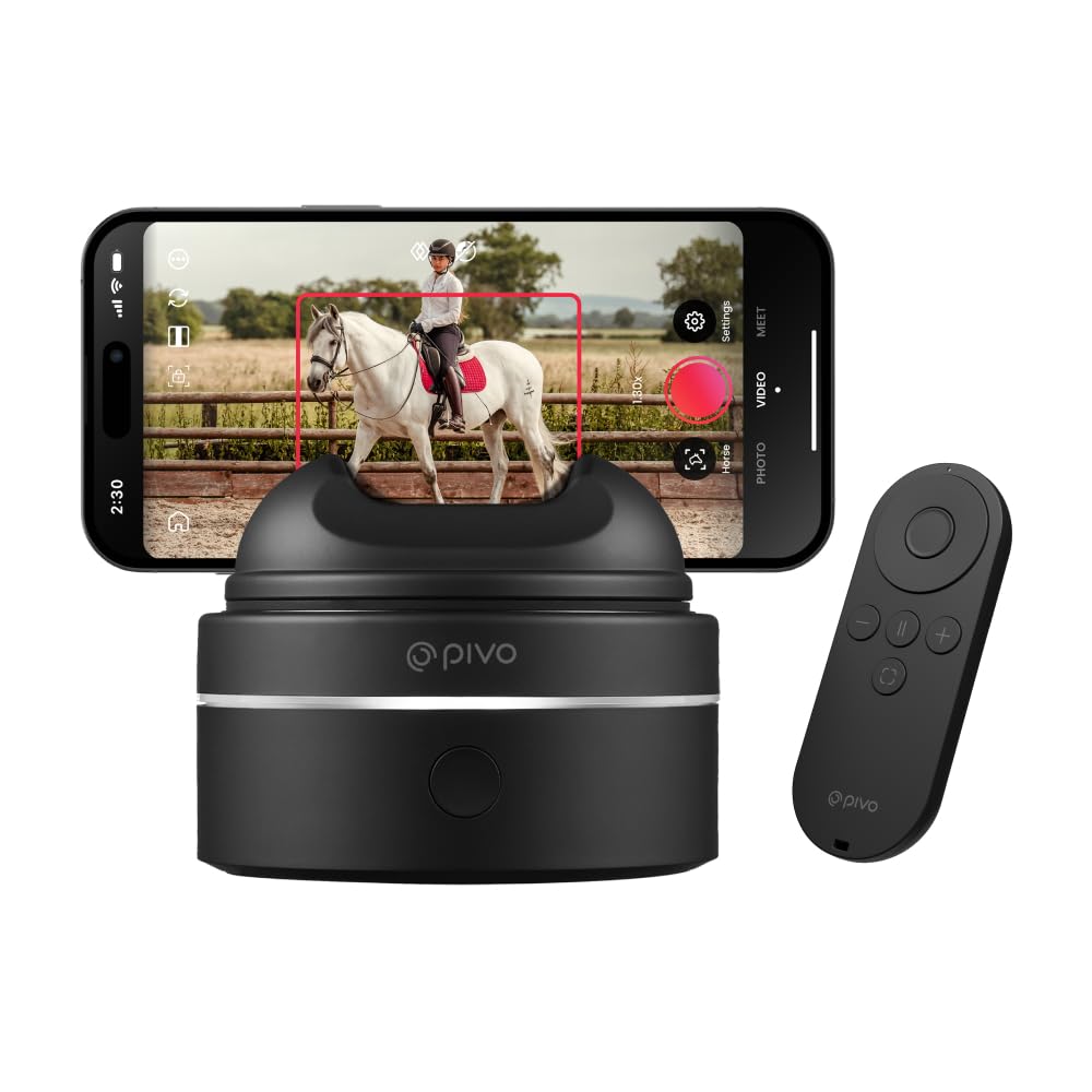 Pivo Equestrian Max AI-Powered 360° Rotating Smartphone Mount for Horses - Auto Tracking Face & Body Motion for Equestrians, Athletes & Content Creators - Compatible with iPhone, Android & Tablets - Remote Control Included - Perfect for Riding Lessons, Training Sessions & Social Media Videos