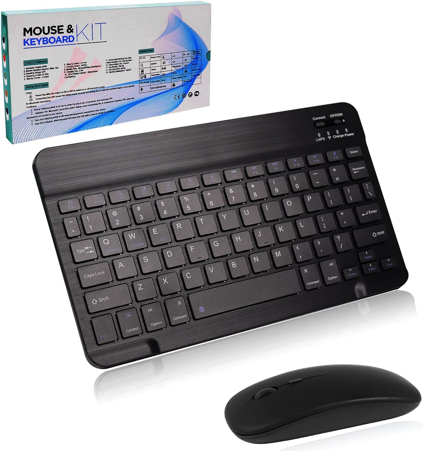 Bluetooth Wireless Keyboard and Mouse Set - Rechargeable, Compact, Silent for Computer, Laptop, iPad, Tablet, Mac, Windows, Android - Perfect for Office, Home, Travel (Black Square Key Design)