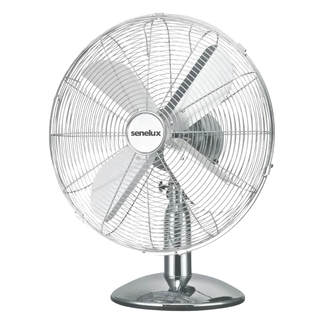 12 Inch Chrome Desk Fan by Senelux - Quiet High Speed Cooling Fan for Home, Office & Bedroom | Perfect for Summer, Dorm, Study & Workspace