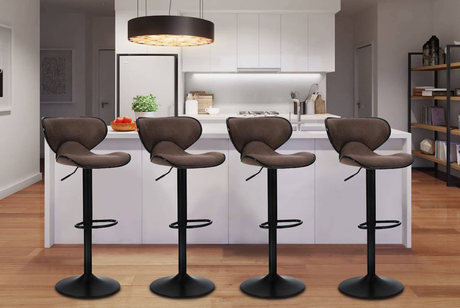 MAISON ARTS Set of 4 Adjustable Swivel Bar Stools with Back - 300 lbs Weight Capacity, Faux Leather Counter Height Stools for Kitchen Island, Dining Room & Home Bar - Brown