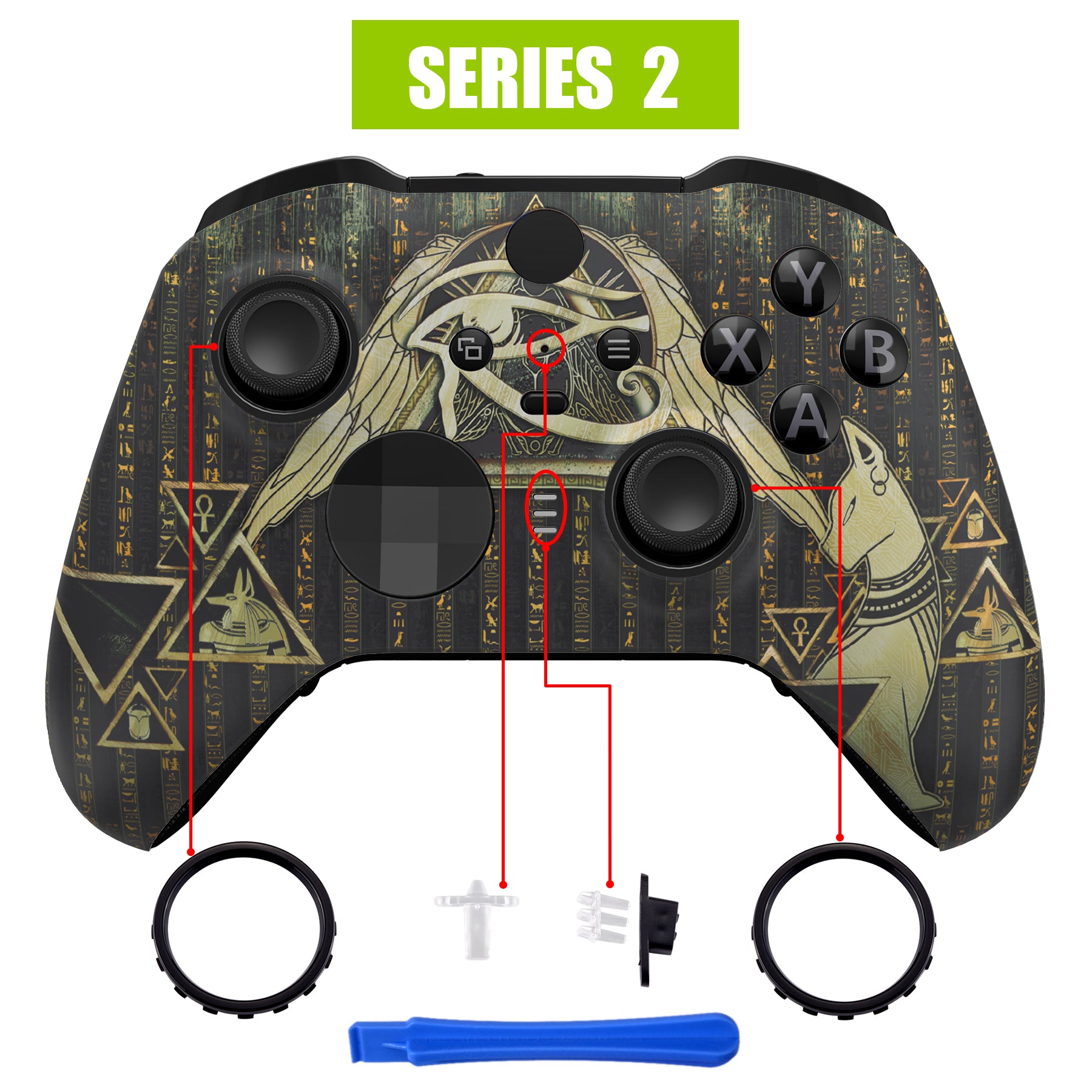 eXtremeRate Eye of Providence Pyramid Front Housing Shell Case with Thumbstick Accent Rings for Xbox One Elite Series 2 Controller Model 1797 (ELT153) - Gaming Accessory for Enhanced Customization & Style