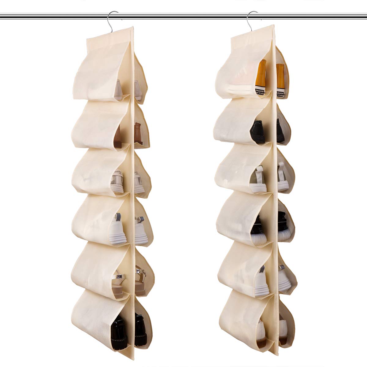 JIAMI HOME 2-Pack Closet Shoe Rack Organizer with Hanger - Space Saving Shoe Storage Solution for Bedroom, Entryway & Closet Organization