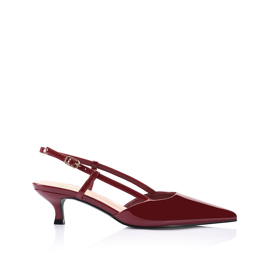 Lucas Women's Slingback Kitten Heels - Wine Red Patent Leather Low Heel Pumps for Work, Party & Special Occasions