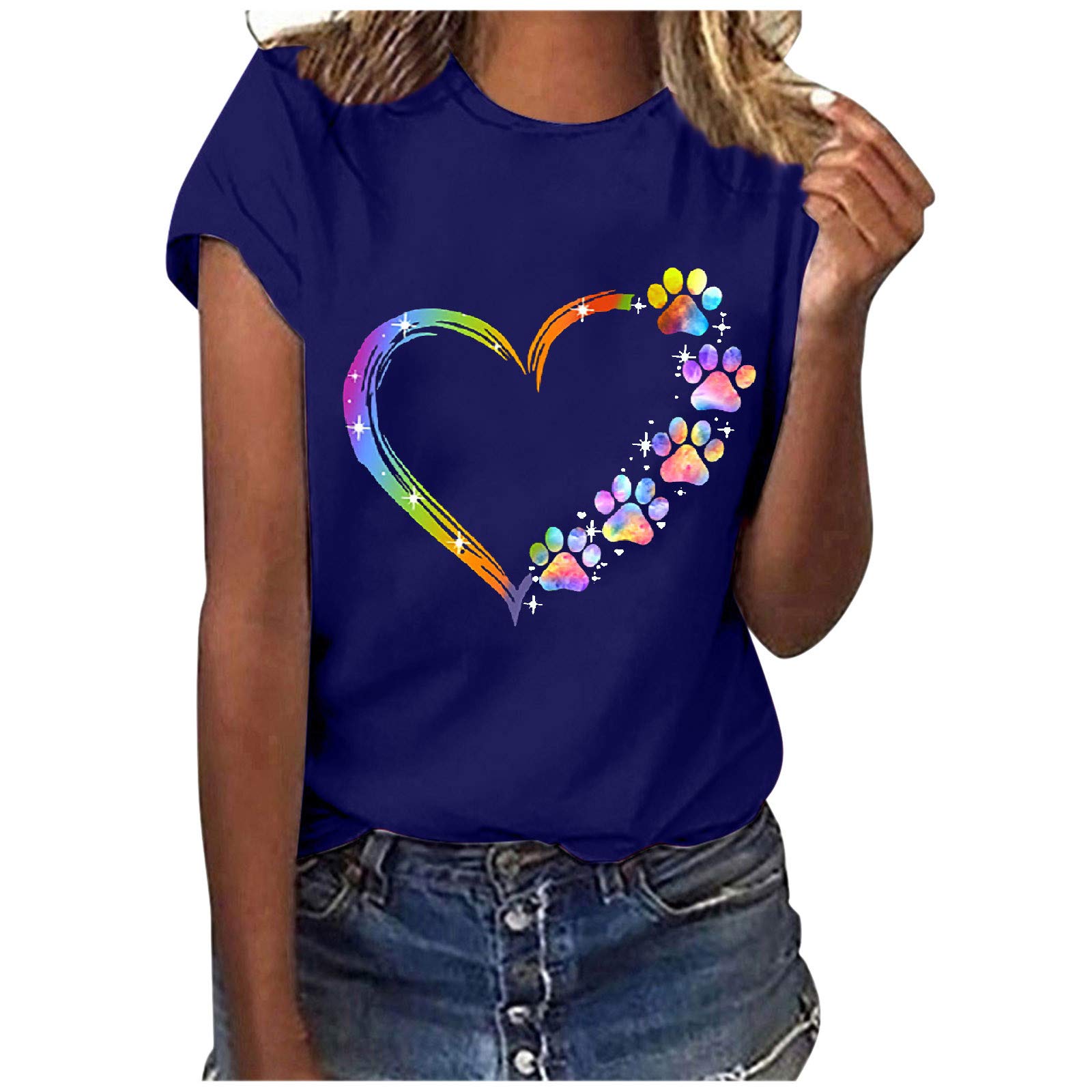 Plus Size Women's Henley Shirts with Cat Print - Casual Maroon Tops & White Sweatshirts (Blue, Size L) | Perfect for Everyday Wear, Office Outfits & Weekend Relaxation
