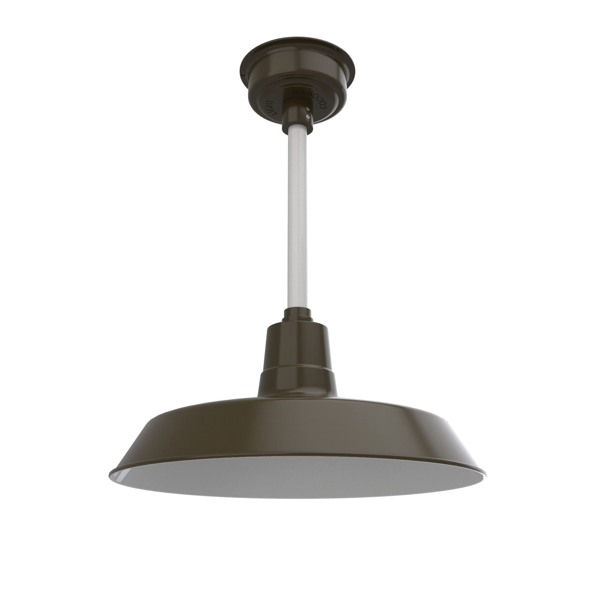 Cocoweb 18 Inch Vintage LED Barn Light Fixture - Mahogany Bronze Finish with White Down Rod - Perfect for Farmhouse, Kitchen Island & Porch Lighting