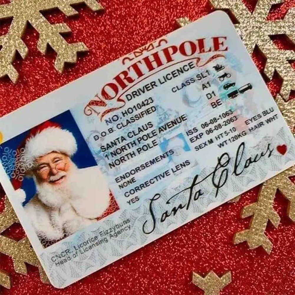 Santa Claus Lost Driver's License Christmas Decor - Novelty Santa Sleigh Flying License ID Card - Christmas Eve Key Box Gift (1 Piece) - Perfect for Holiday Home Decor, Office Pranks & Stocking Stuffers