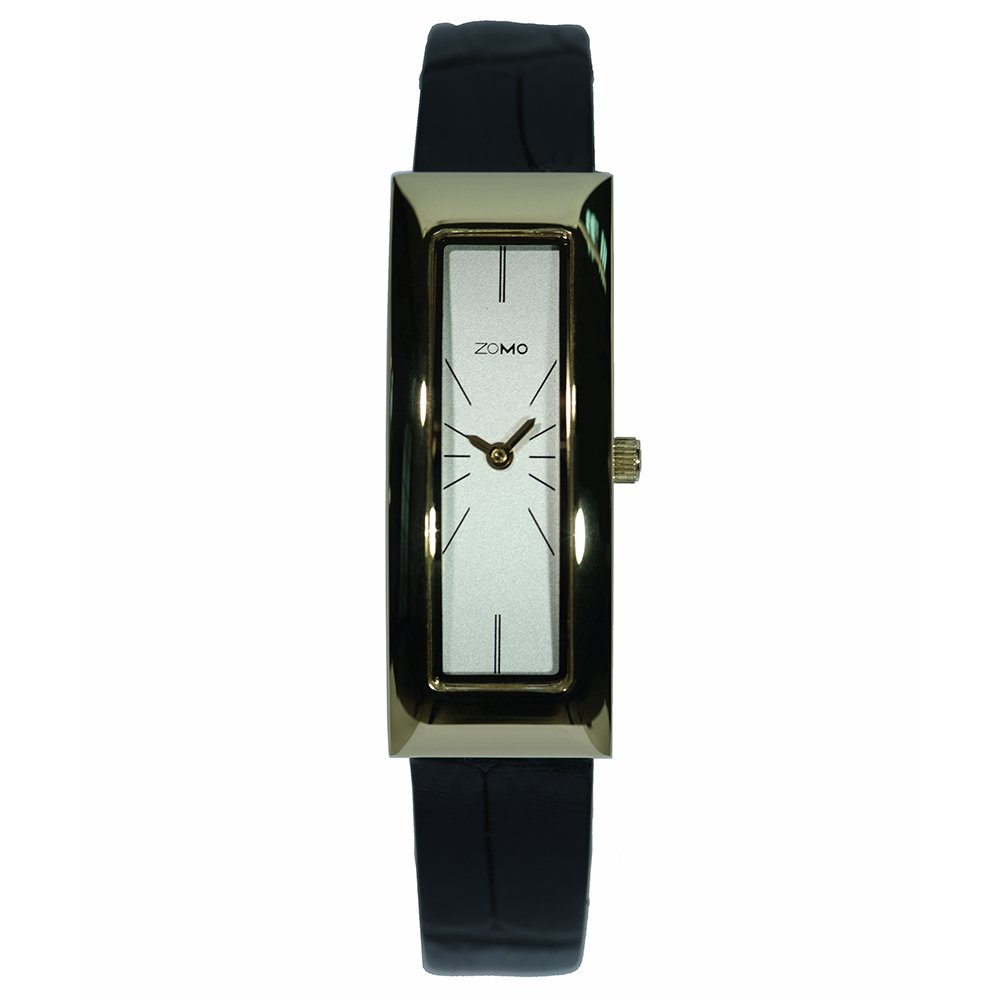 ZOMO Adore-3778 Women's Ultra Slim Swiss Quartz Watch - Gold Rectangle Analog Watch with Silver Dial & Black Leather Strap | Elegant Fashion Accessory for Work, Party & Everyday Wear