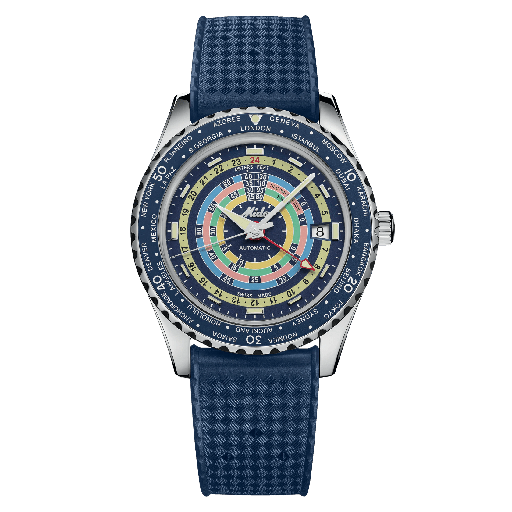 Mido Ocean Star Decompression Worldtimer Blue Men's Watch M0268291704100 - Luxury Dive Watch for Men with World Time Function, Water Resistant for Swimming & Travel