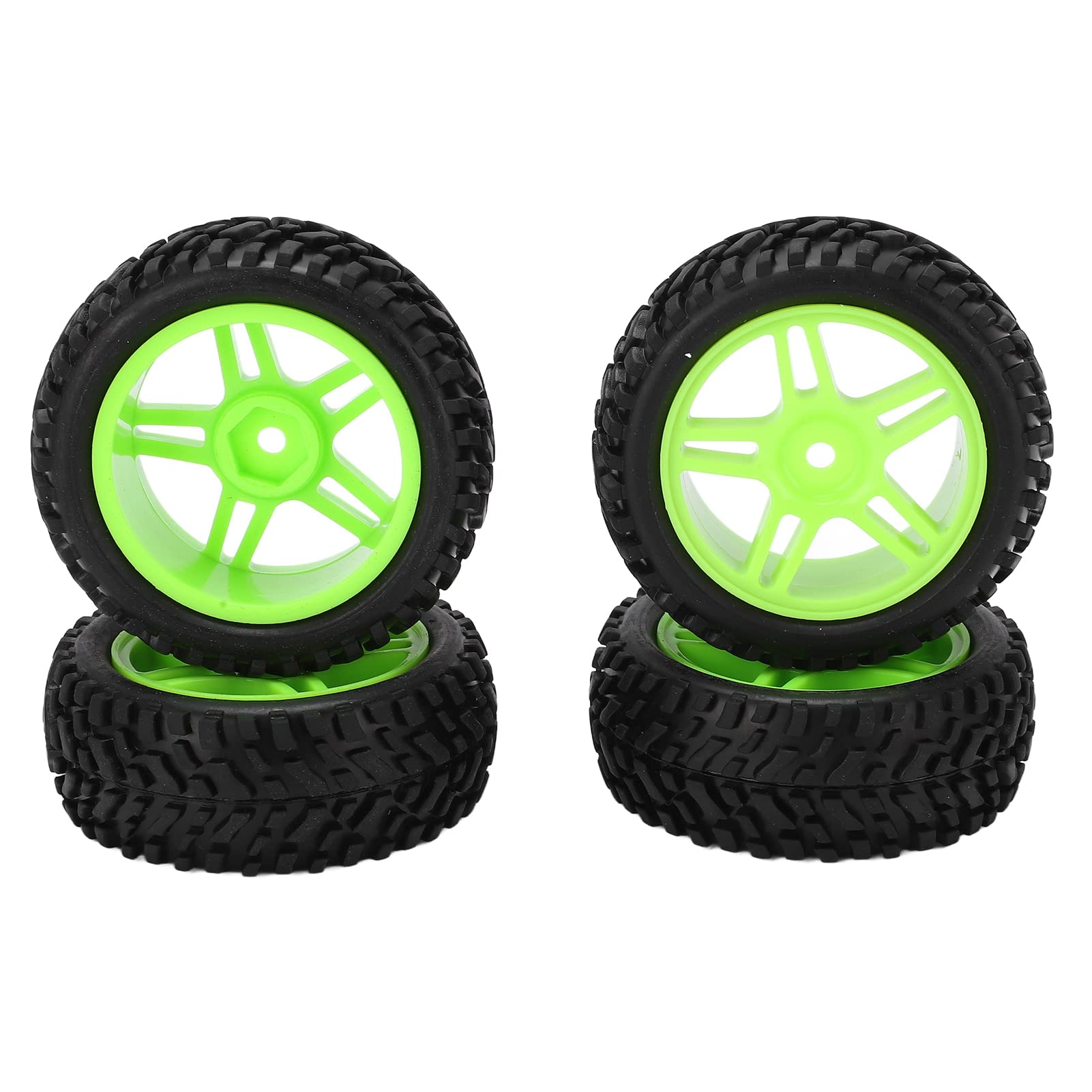 High Grip RC Rally Tires & Wheels Set with Sponge Lining - Durable Rubber Tires & Plastic Wheel Frame for 1/14 Scale Wltoys 144001 Off-Road RC Car (Green) - Perfect for Racing, Drifting & Off-Road RC Car Enthusiasts