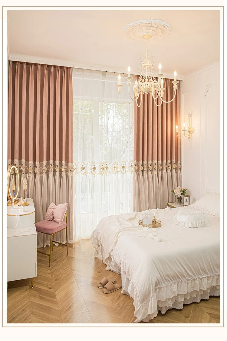 Luxury Sheer Overlay Blackout Curtains - Pink Mila Bottom Veil Style for Bedroom & Living Room Window Treatment