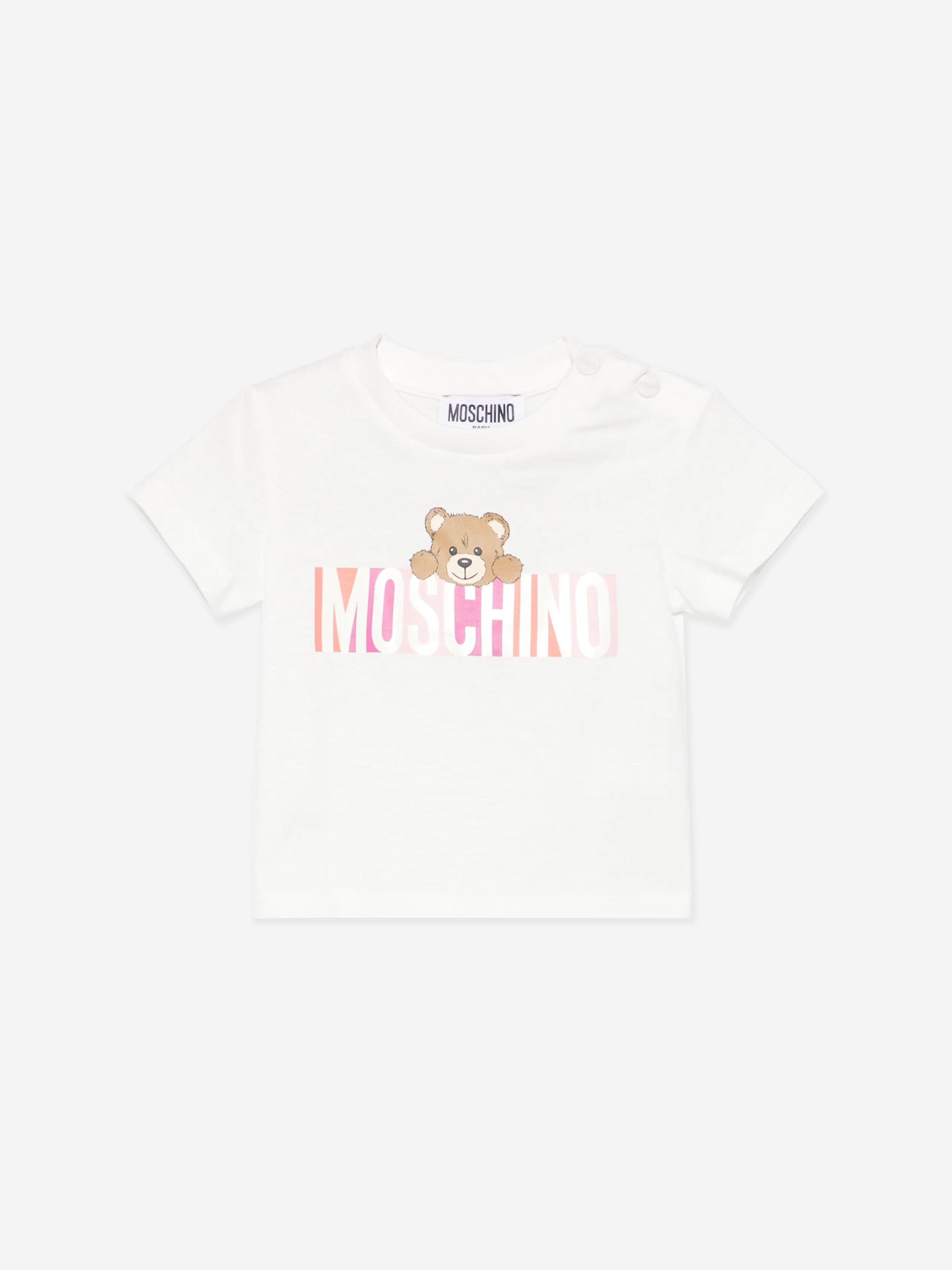 Adorable Baby Girls Bear Logo T-Shirt in Ivory | Soft Cotton Casual Top for Toddlers | Perfect for Playdates, Family Photos & Everyday Wear