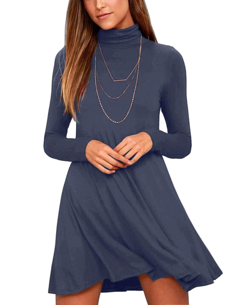 Women's Long Sleeve Turtleneck Casual Loose T-Shirt Dress - Comfortable Stretchy Knit Top for Fall Winter Layering, Work Office & Everyday Wear