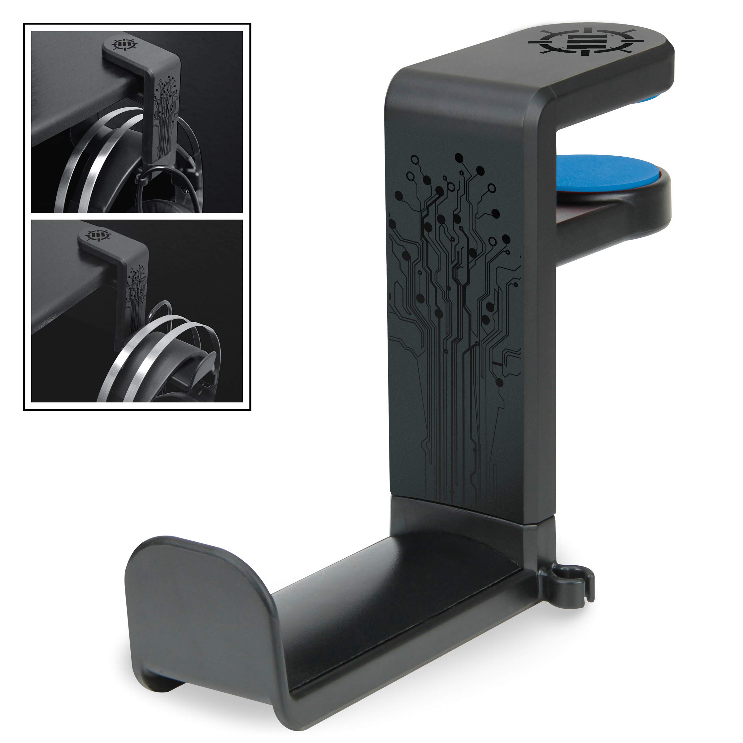 Premium PC Gaming Headset Stand - Adjustable 360° Rotating Headphone Holder with Under Desk Mount & Cable Management | Universal Fit for All Gaming Headsets | Perfect for eSports, Streaming & Home Office Setup - Black