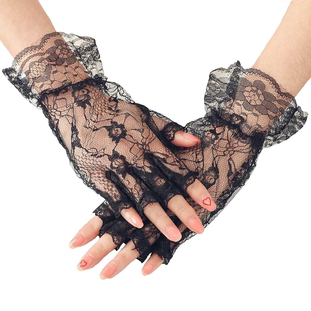 Elegant Fingerless Lace Gloves for Women – Crystal & Sequins Bridal Gloves, Wedding Party Prom Accessories | Perfect for Brides, Formal Events & Special Occasions