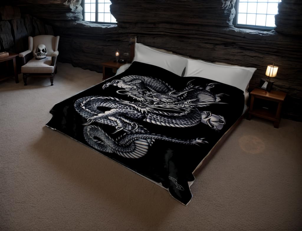 Solaron Original Dragon Thick Mink Korean Super Soft Plush King Size Blanket - Black | Ultra Cozy Luxury Throw for Bed, Sofa & Travel | Perfect Gift for Winter & Home Decor