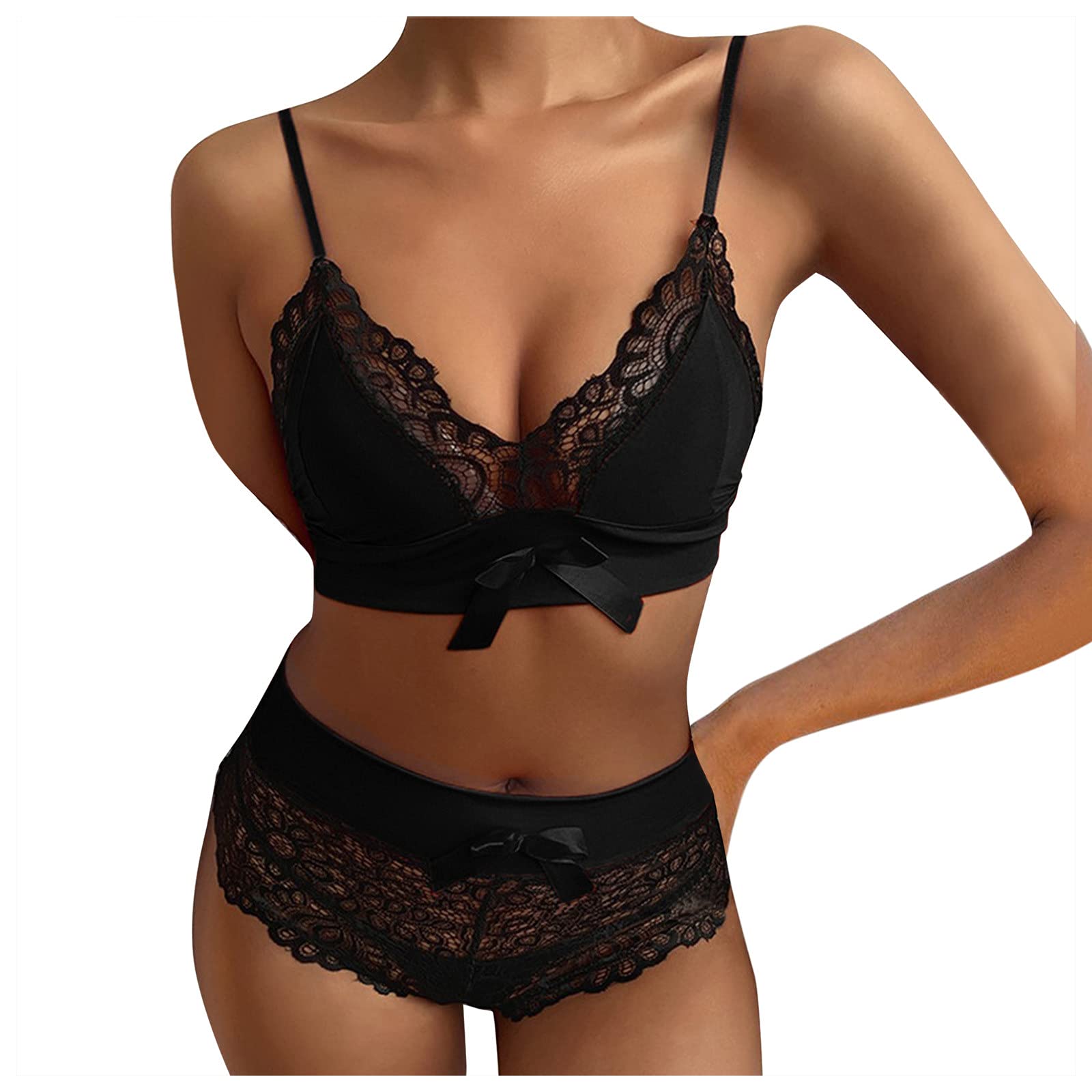 FMCHICO Women's Lace Camisole Pajama Set - Sexy Sleepwear Nightgown & Shorts Lingerie for Bedroom, Honeymoon & Romantic Nights