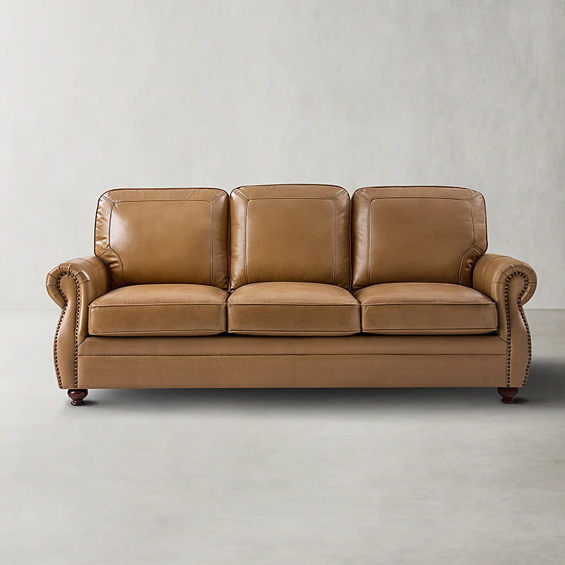 Premium Iliana Genuine Leather Sofa with Elegant Rolled Arms - Luxurious Living Room Furniture for Home & Office Decor